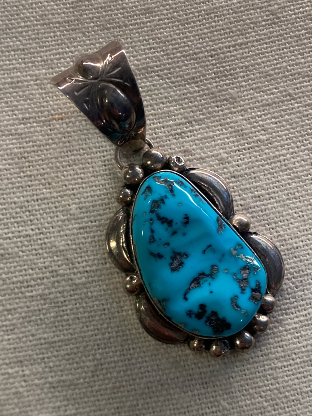 Signed M Spencer Navajo Sterling Silver Turquoise Pendant Vintage UNISEX - Picture 4 of 8